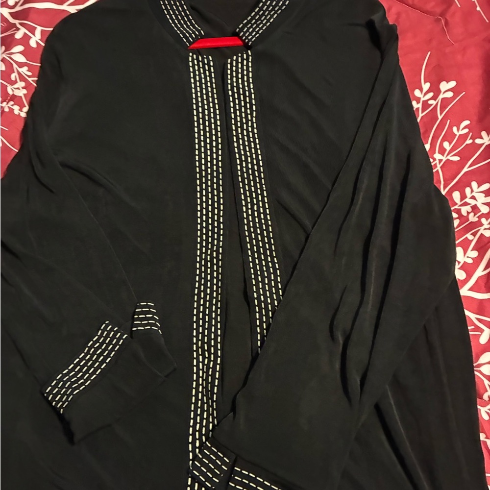 Navy Cardigan with White Stitching